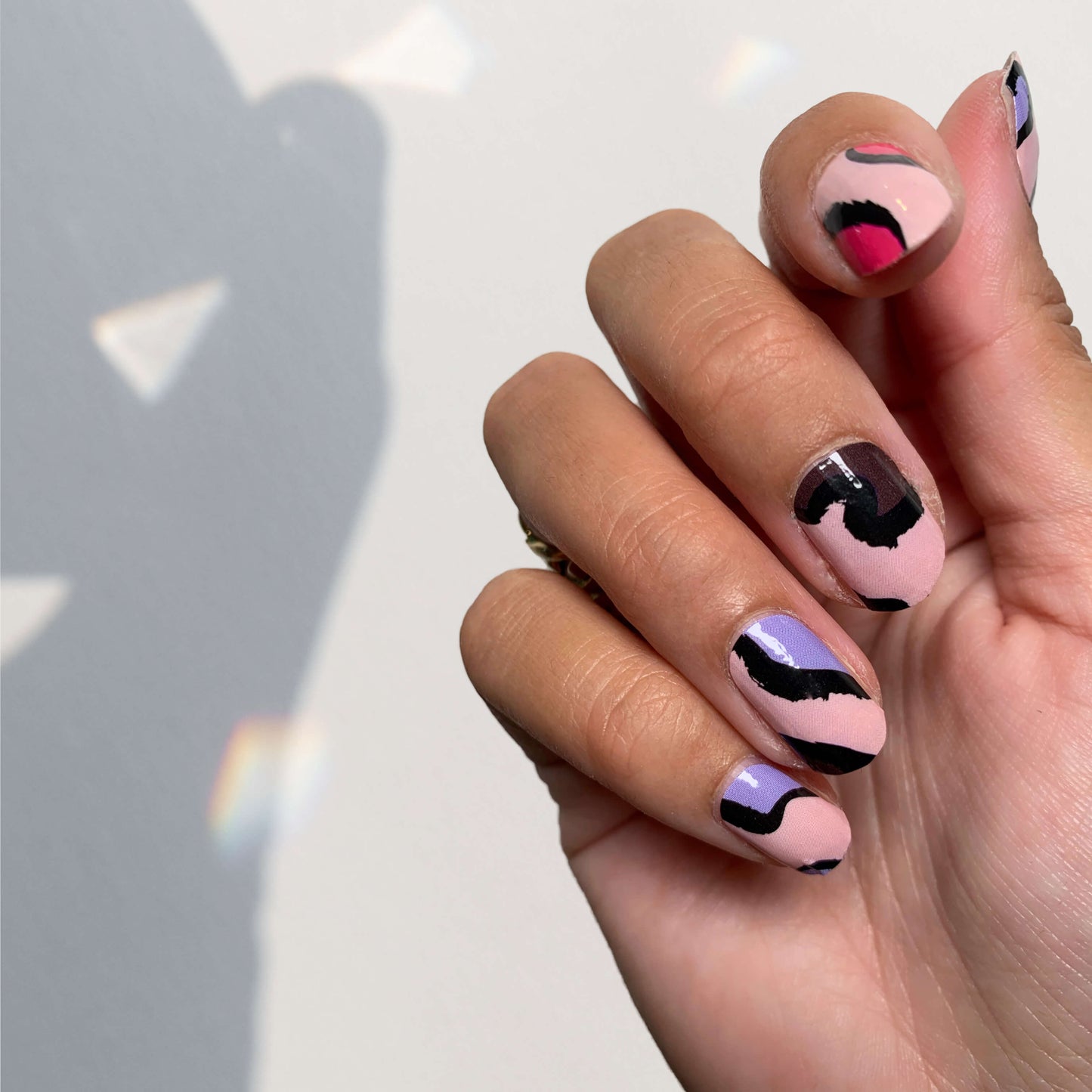 Close-up of Basel Baddie nail stickers by The Lazy Mani